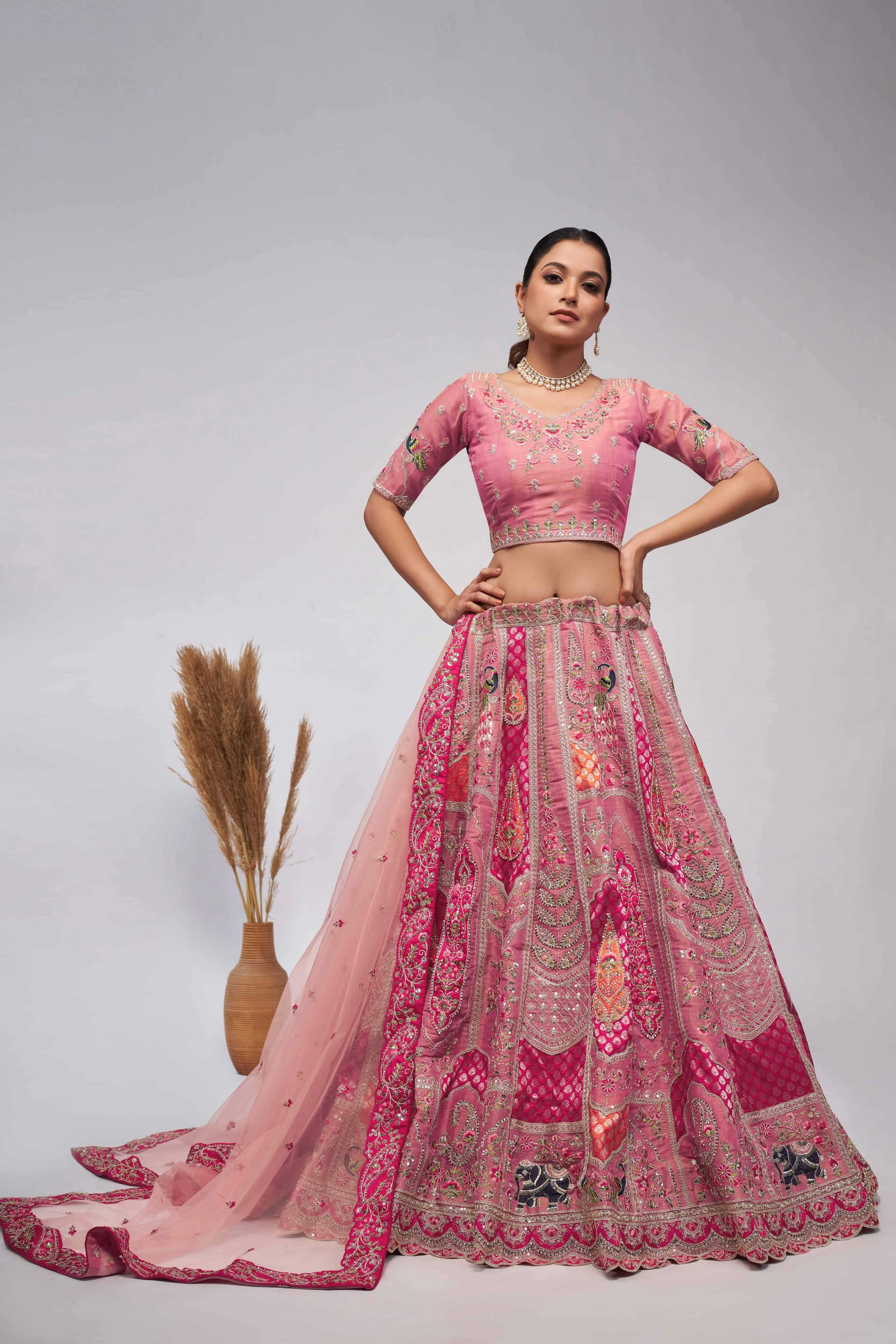 Kesar Fab Royal Paisley Pink Lehenga Choli Kesar Fab Royal Paisley Pink Lehenga Choli-Design No.-KF-492-Pink