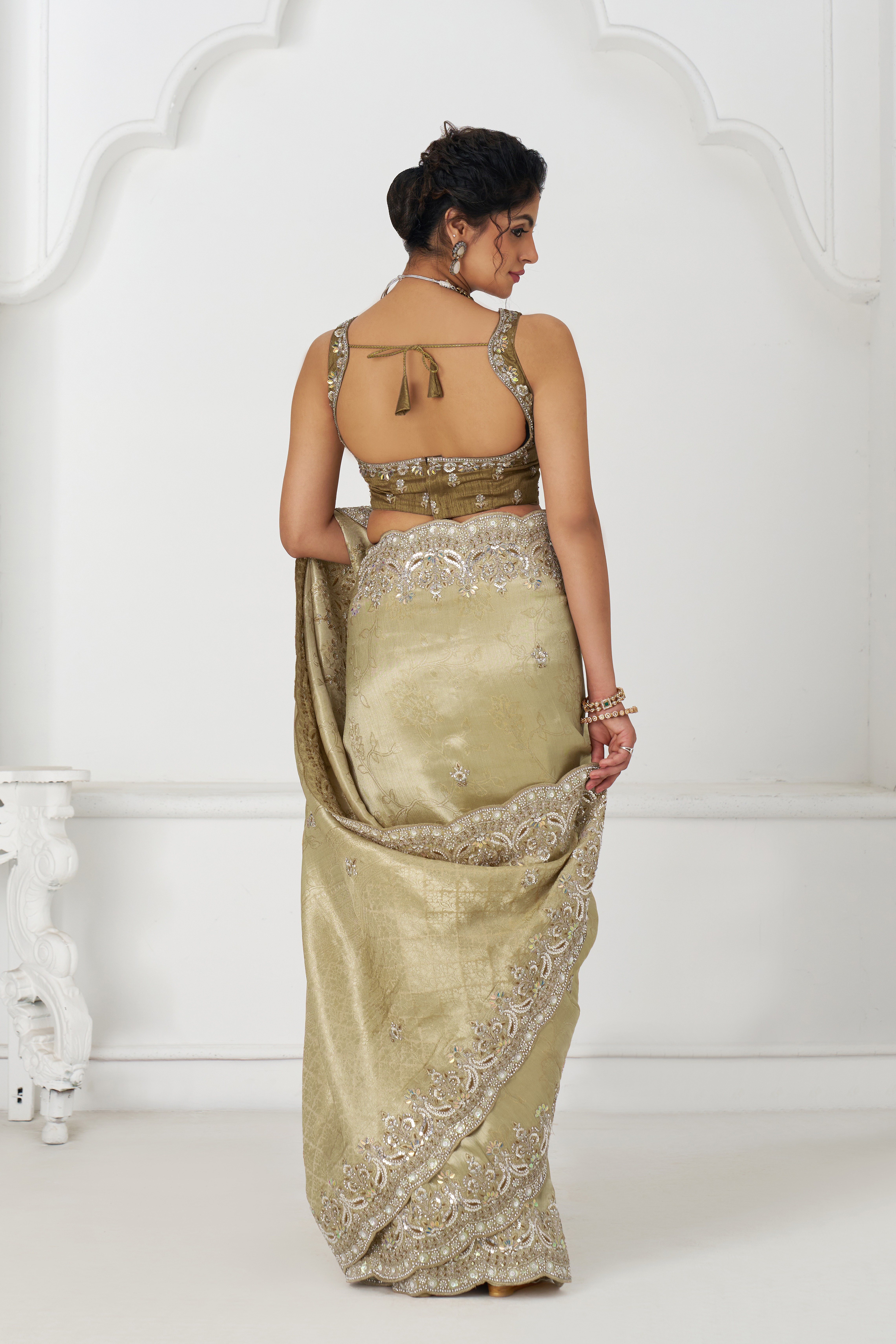 Kesar Fab Royale Chiku Elegance - Embroidered Dola Silk Saree - Image 4
