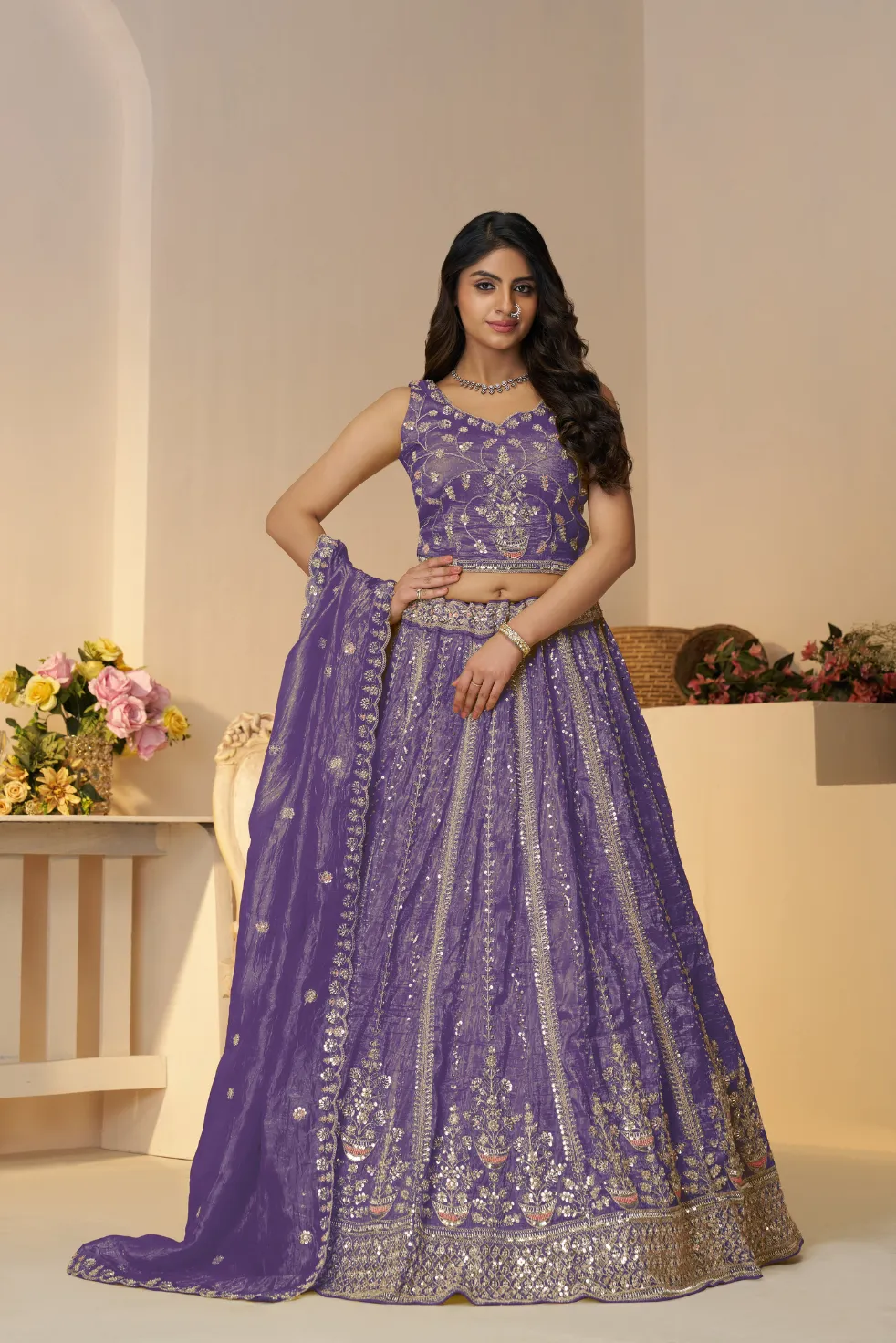 Kesar Fab Royale Drape Purple Lehenga Choli Kesar Fab Royale Drape Purple Lehenga Choli-Design No.-KF-44-Purple