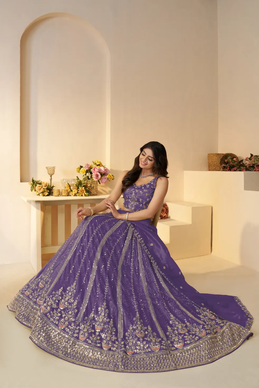 Kesar Fab Royale Drape Purple Lehenga Choli - Image 3