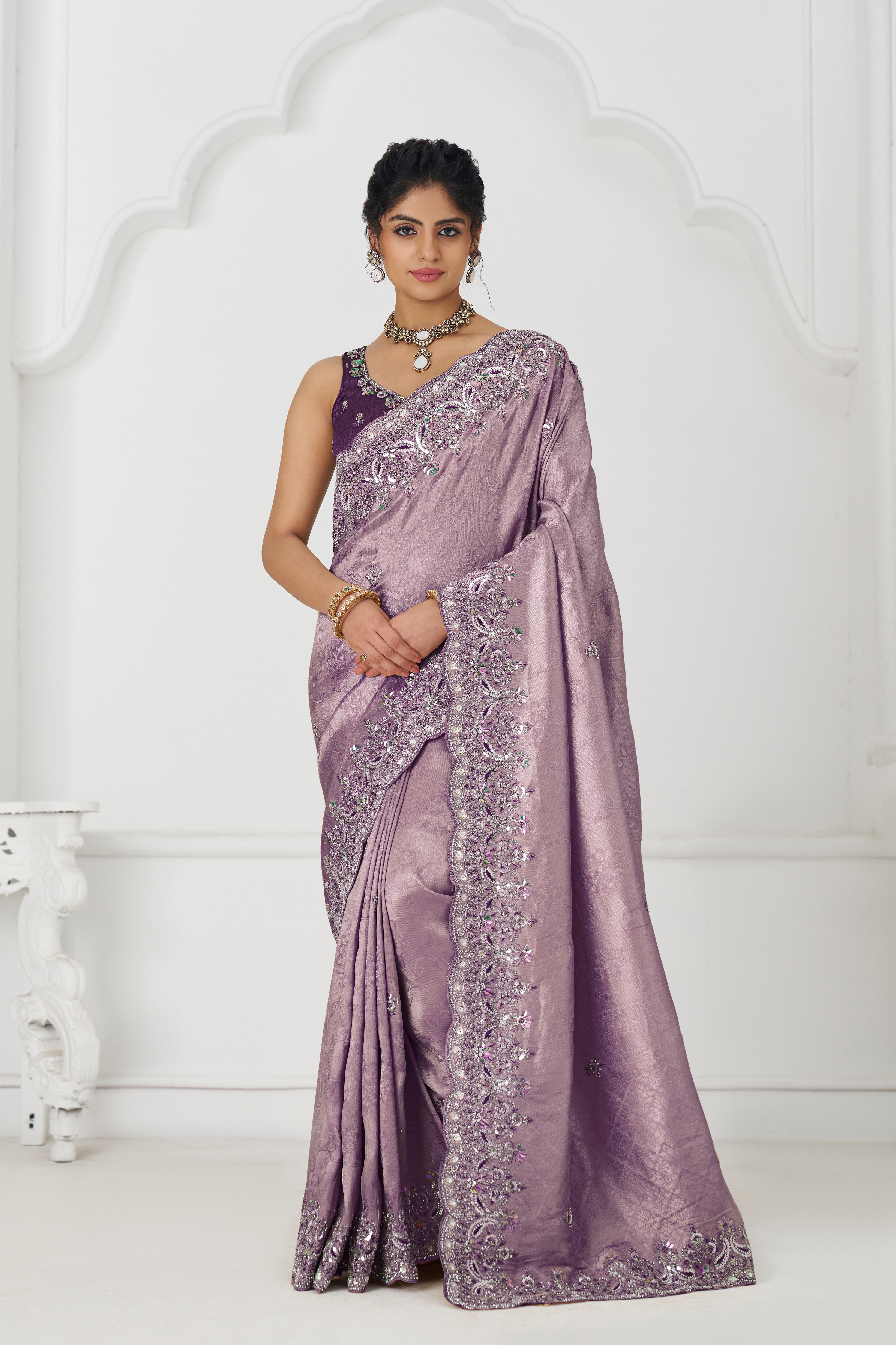 Kesar Fab Royale Mauve Dola Silk Saree - Image 4