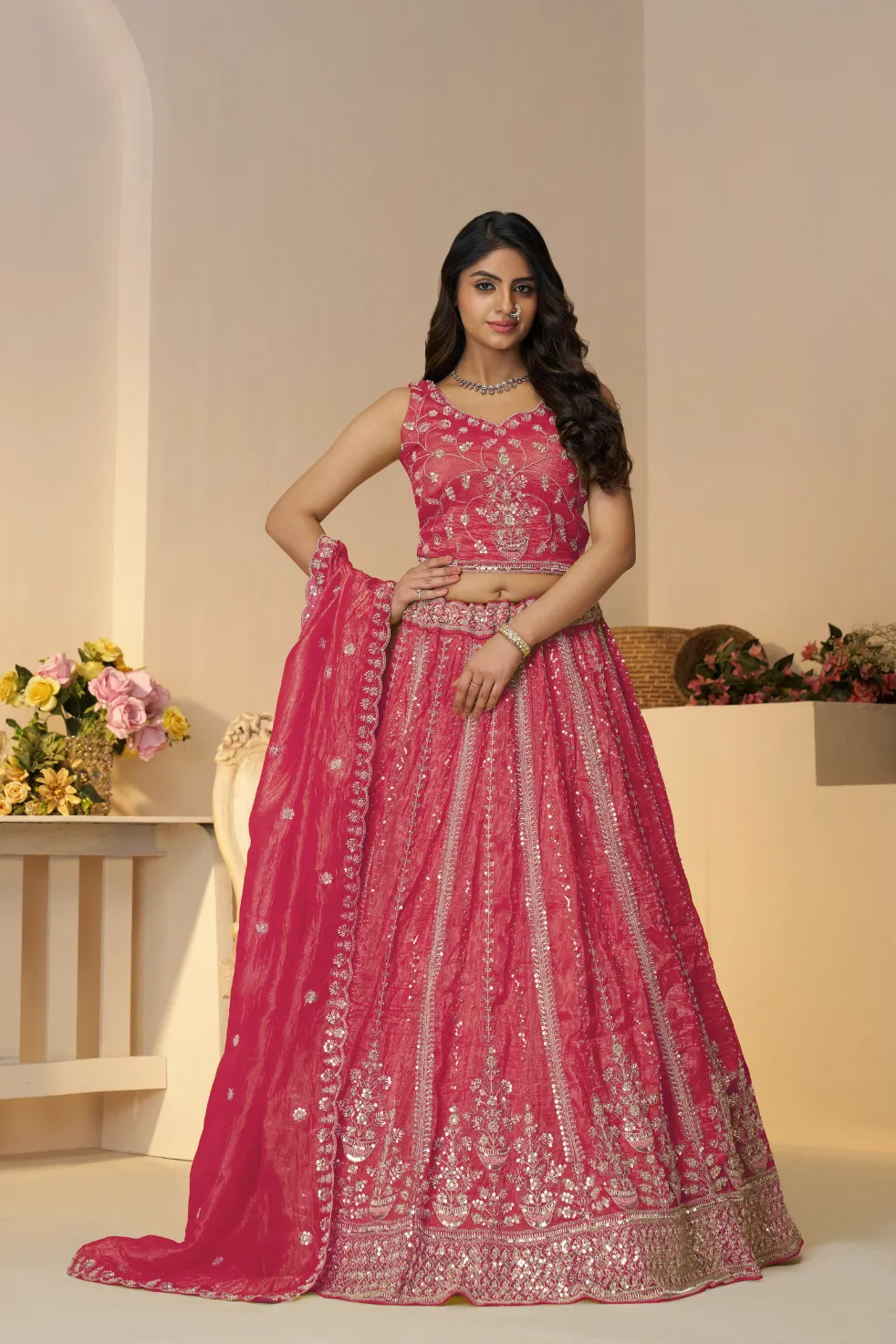 Kesar Fab Royale Pink Paisley Lehenga Choli Kesar Fab Royale Pink Paisley Lehenga Choli-Design No.-KF-44-Pink