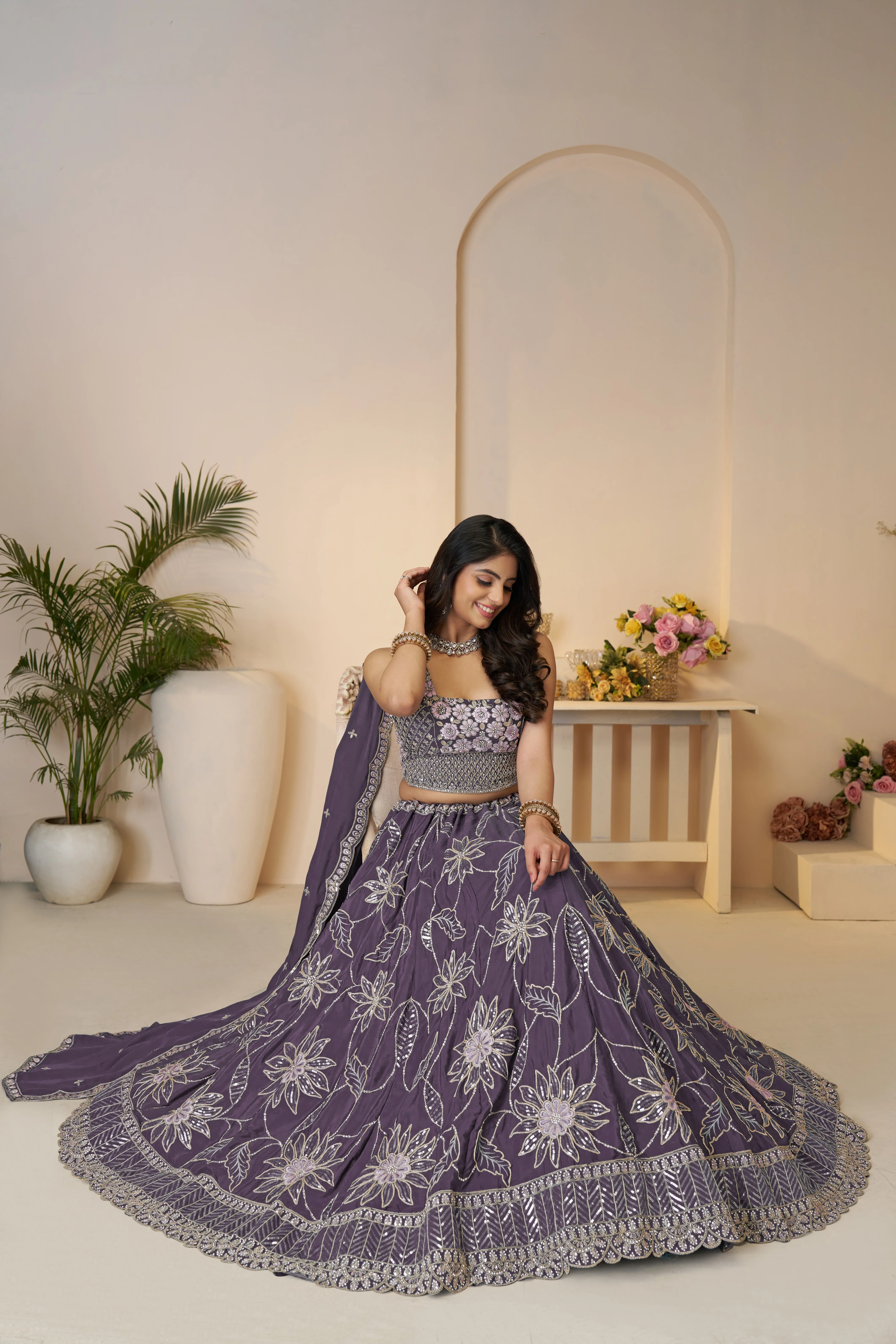 Kesar Fab Royale Purple Zari Lehenga Set - Image 3