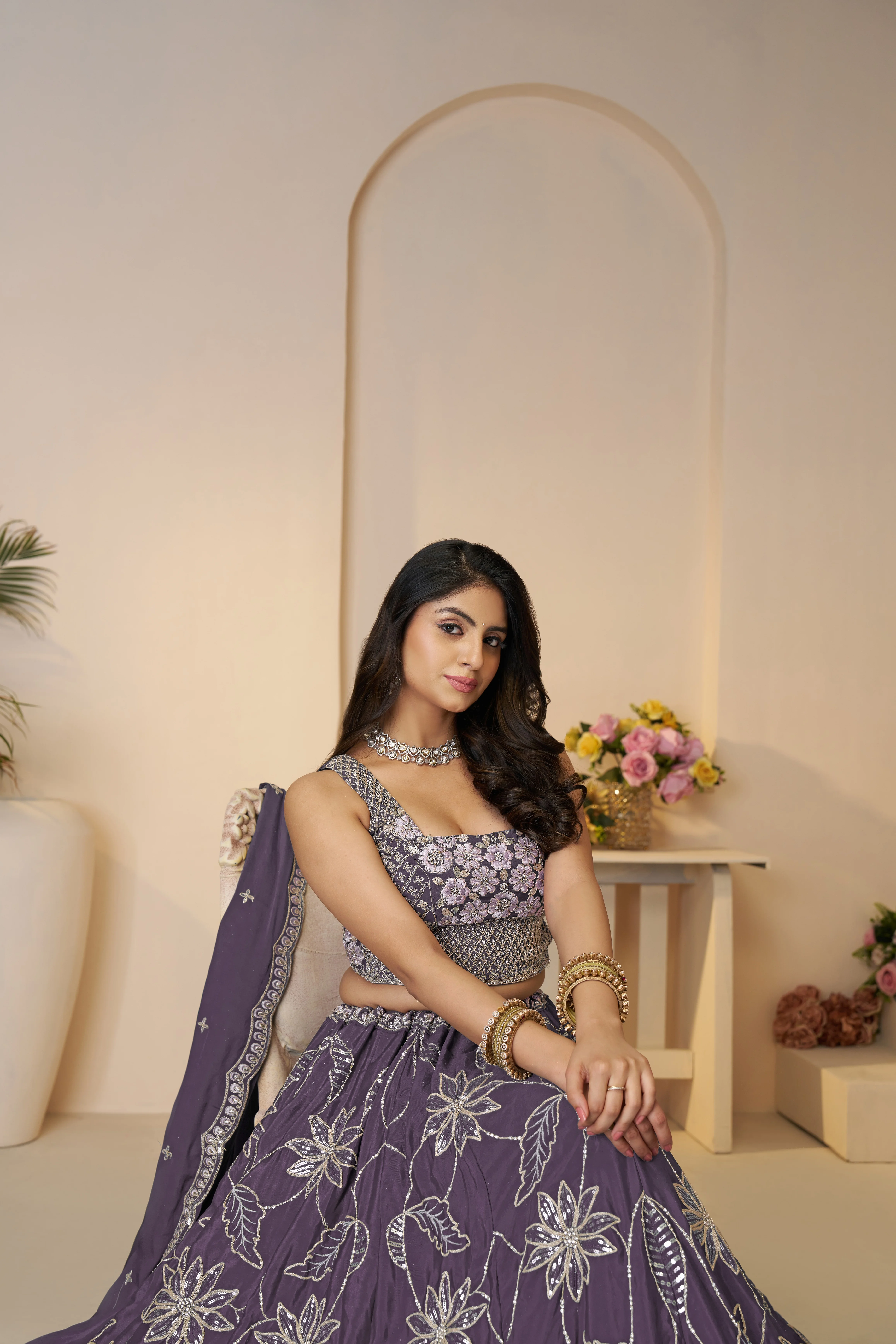 Kesar Fab Royale Purple Zari Lehenga Set - Image 4
