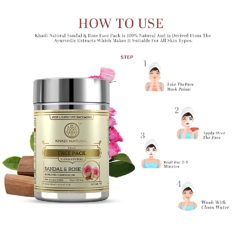 Khadi Natural Sandal & Rose Face Pack Removes Dead Skin Cells - Image 3