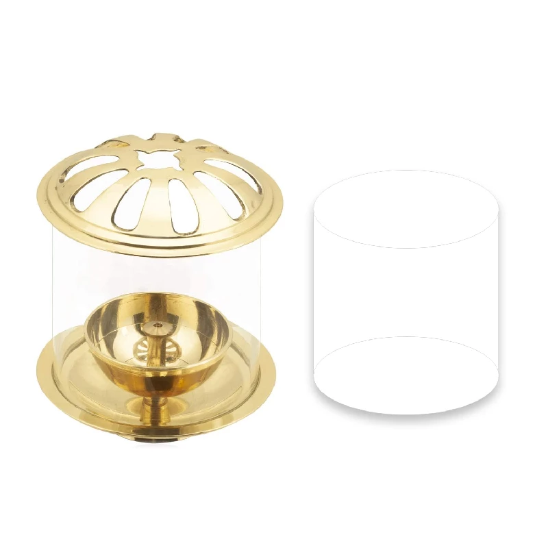 Klassic Combo of Big Akhand Diya with Borosilicate Glass Shade for Mandir with one Extra Glass Shade Klassic Combo of Big Akhand Diya with Borosilicate Glass Shade for Mandir with one Extra Glass Shade-Pack Size-Pack of 2