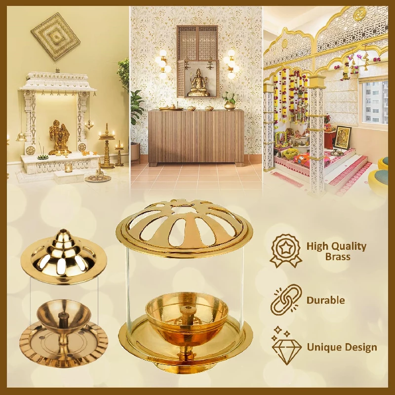 Klassic Combo of Swastik Akhand Diya with Navjyoti Small Akhand Diya with Borosilicate Glass Cover - Image 2