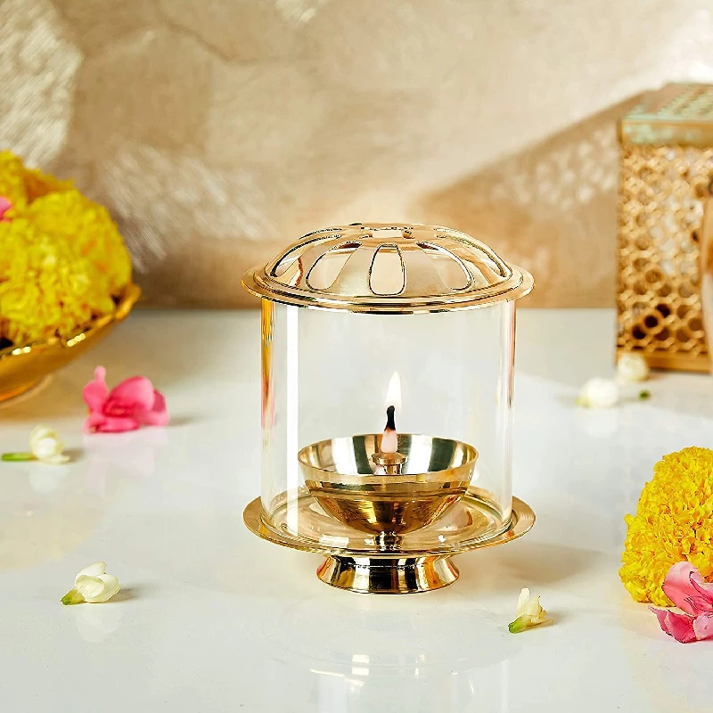 Klassic Swastik Akhand Diya with Borosilicate Glass Cover - Image 2