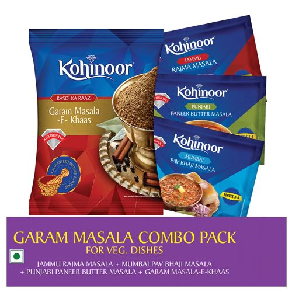 Kohinoor Masala Combo - Rajma 15 Gm + Pav Bhaji 15 Gm + Paneer 15 Gm + Garam Masala 40 Gm Kohinoor Masala Combo - Rajma 15 Gm + Pav Bhaji 15 Gm + Paneer 15 Gm + Garam Masala 40 Gm--85 g Combo