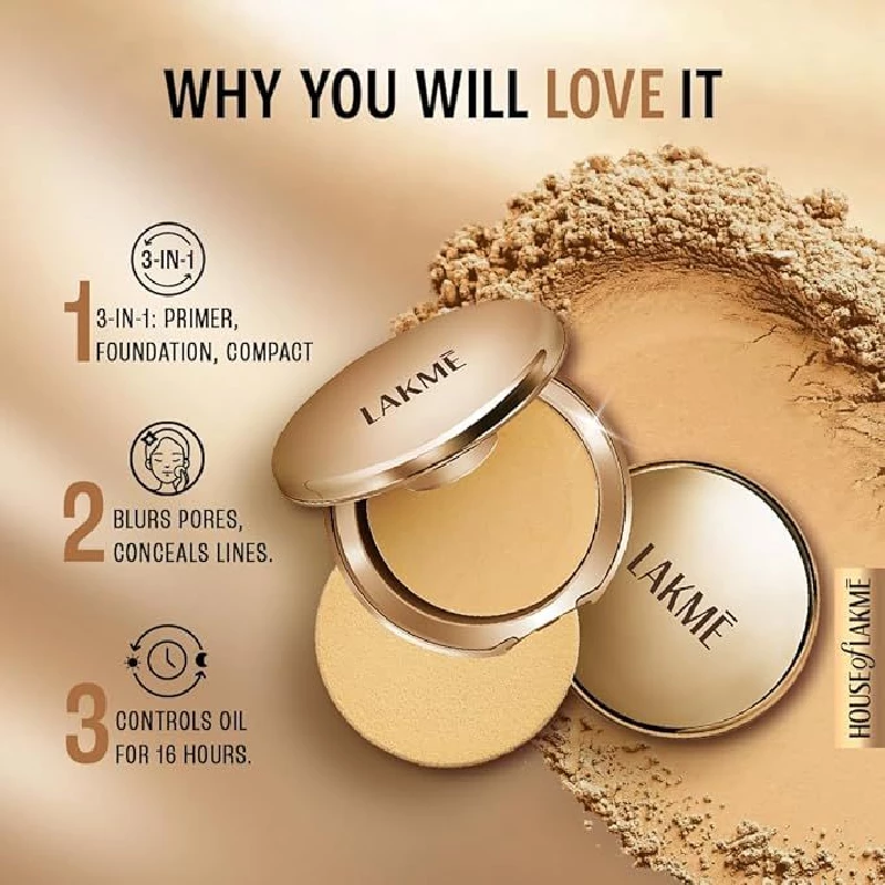 Lakme 9 To 5 Primer + Matte Powder Foundation Compact - Image 6