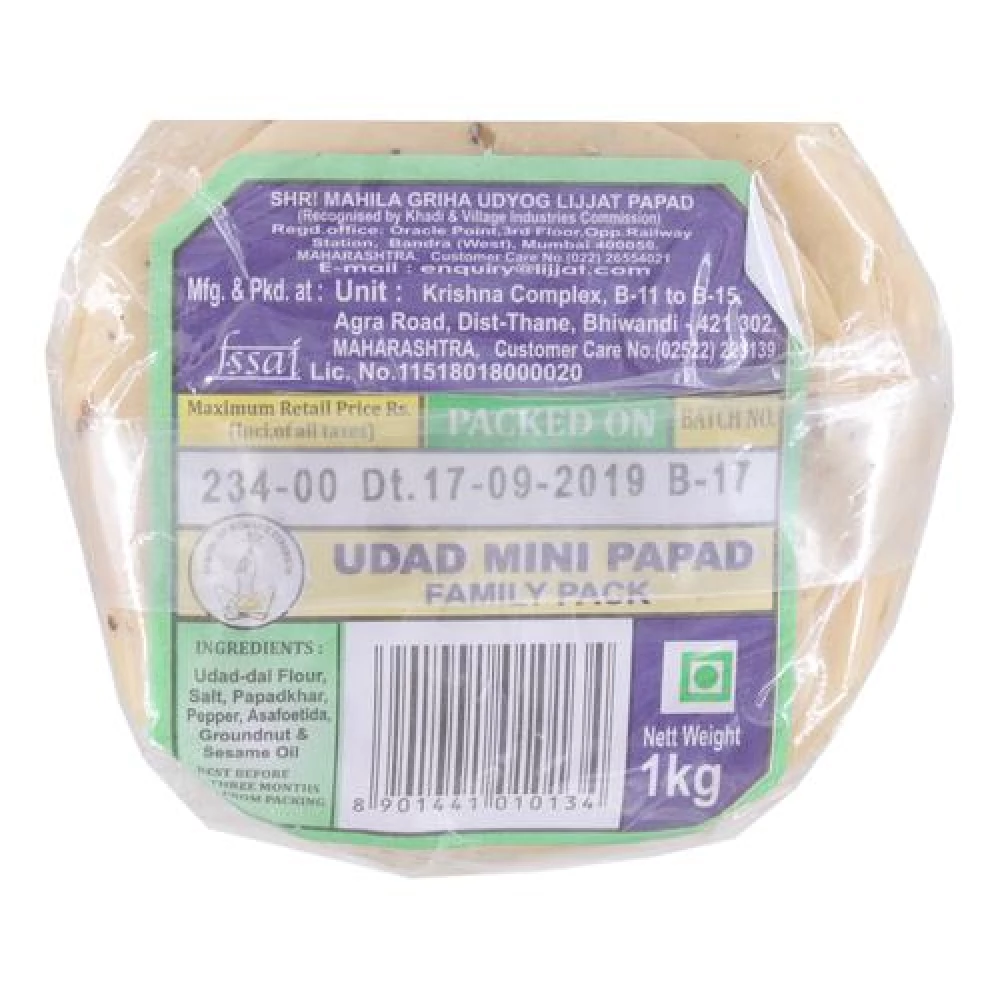 Lijjat Papad - Urad Mini Lijjat Papad - Urad Mini--1 Kg Pouch
