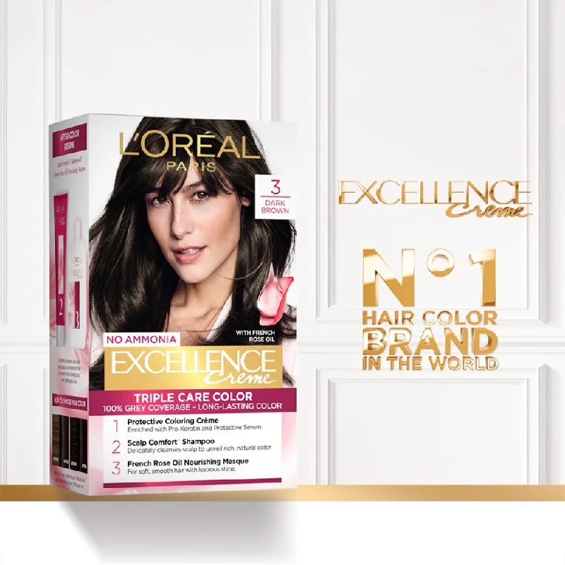 Loreal Paris Excellence Creme Hair Color 3 Dark Brown - Image 2