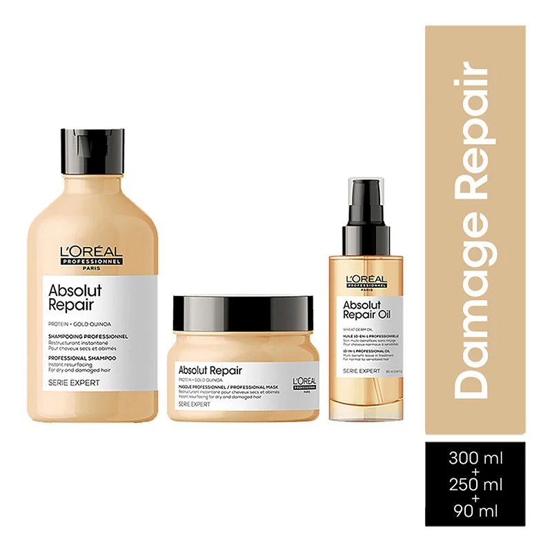 Loreal Professionnel Absolut Repair Shampoo, Hair Mask & Hair Serum Loreal Professionnel Absolut Repair Shampoo, Hair Mask & Hair Serum-Pack Size-Combo of 3