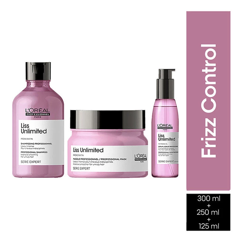 Loreal Professionnel Liss Unlimited Shampoo + Hair Mask + Hair Serum Loreal Professionnel Liss Unlimited Shampoo + Hair Mask + Hair Serum-Pack Size-Combo of 3