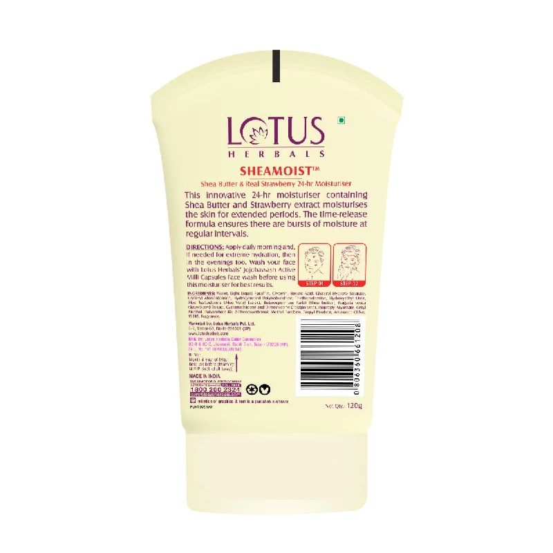 Lotus Herbal Sheamoist Shea Butter & Real Strawberry 24hr Moisturiser Lotus Herbal Sheamoist Shea Butter & Real Strawberry 24hr Moisturiser-Pack Size-120 g