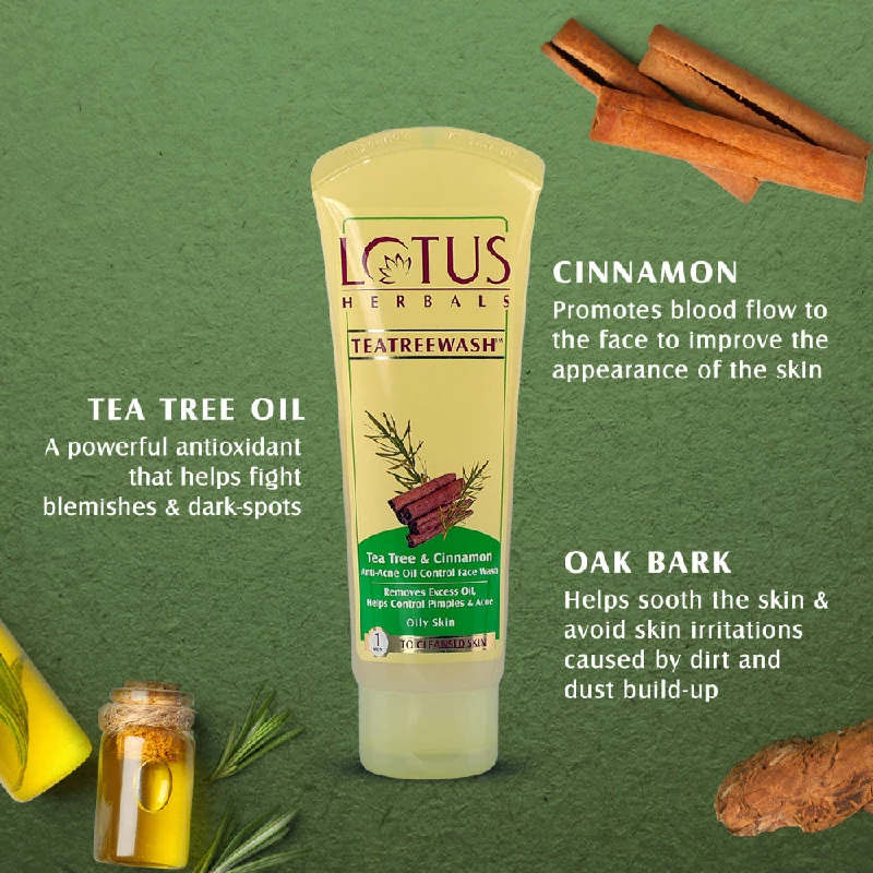 Lotus Herbals Tea Tree & Cinnamon Anti-Acne Oil Control Face Wash - Image 2
