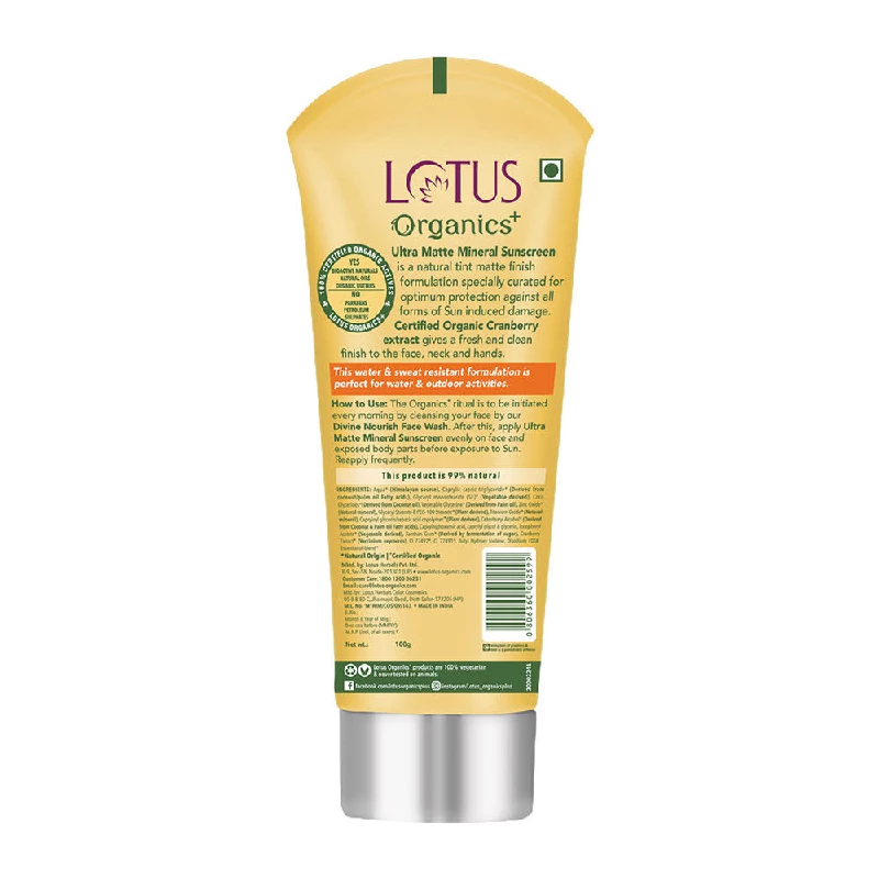 Lotus Organics+ Ultra Matte Mineral Sunscreen SPF 40 PA+++ - 100% Chemical Free - Image 2
