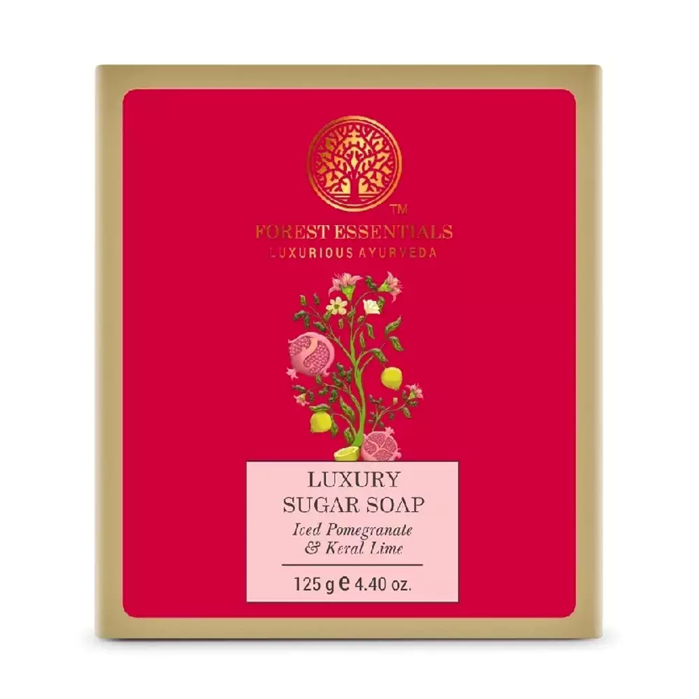 Forest Essentials Luxury Sugar Soap Iced Pomegranate & Kerala Lime - Image 1