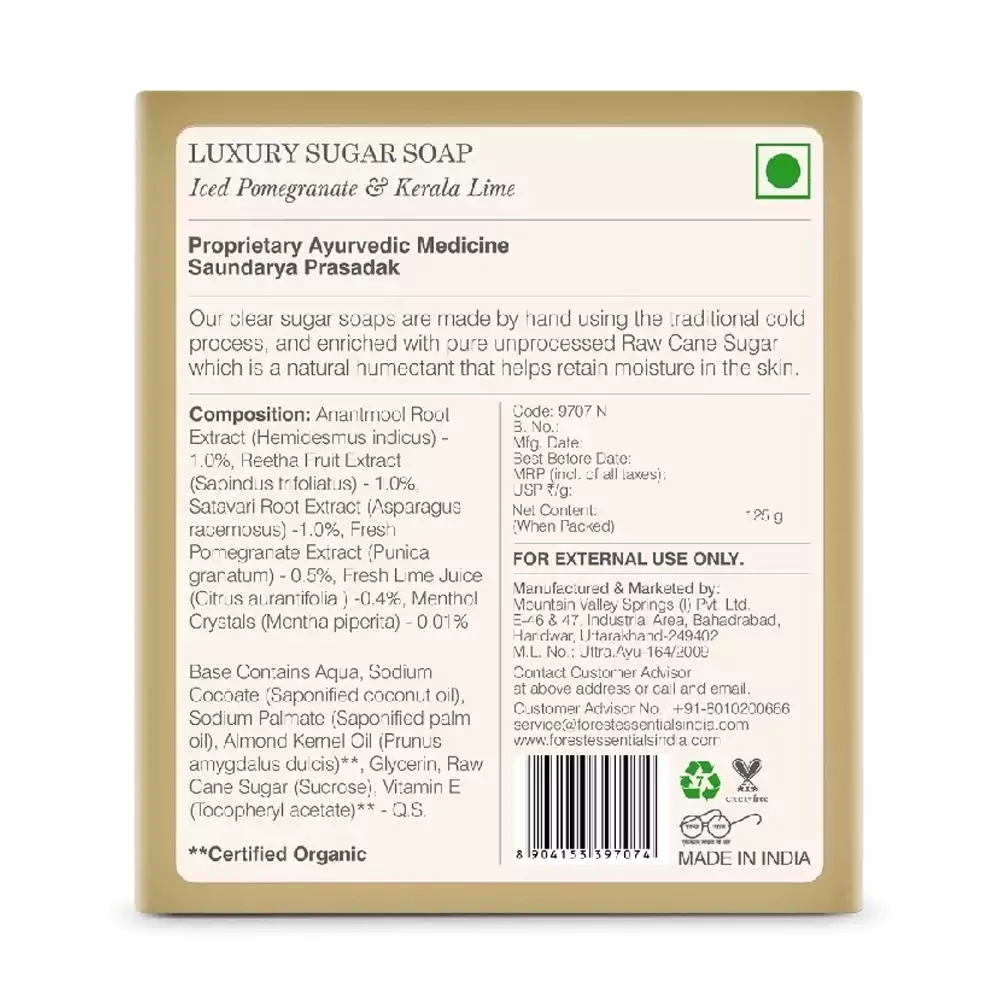 Forest Essentials Luxury Sugar Soap Iced Pomegranate & Kerala Lime - Image 2