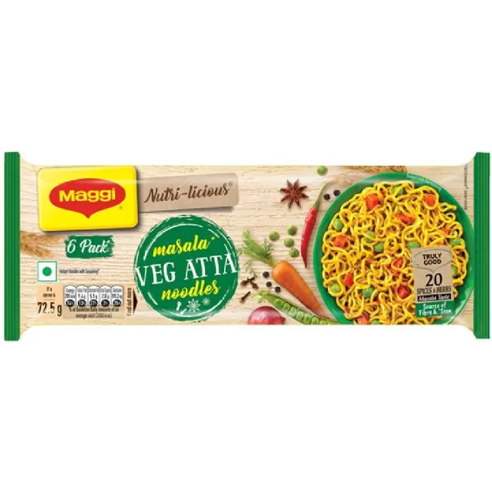 Maggi Nutri-Licious Masala Veg Atta Noodles - Herbs & Spice Blend, Iron & Fibre Rich