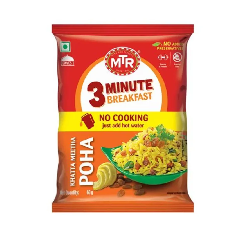 MTR 3 Minute Khatta Meetha Poha MTR 3 Minute Khatta Meetha Poha-Pack Size-60 g