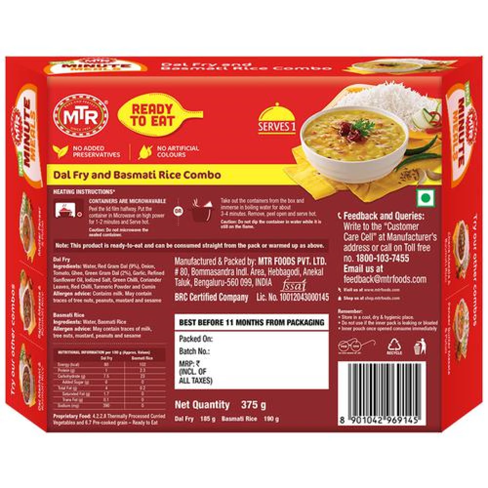 MTR Minute Meals Dal Fry & Basmati Rice Combo - Image 2