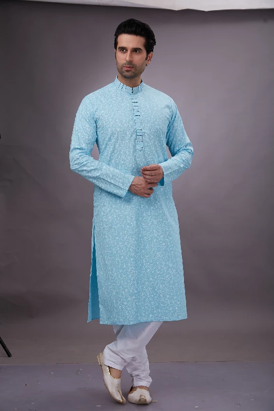 Magnificent Sky Blue Colored Designer Kurta Payjama Set
