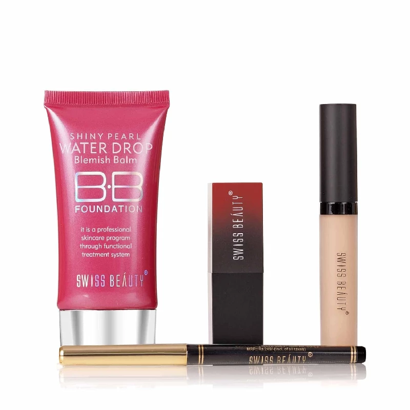 Swiss Beauty Makeup Must-Haves Kit - Foundation, Concealer, Lipstick & Kajal - Image 3