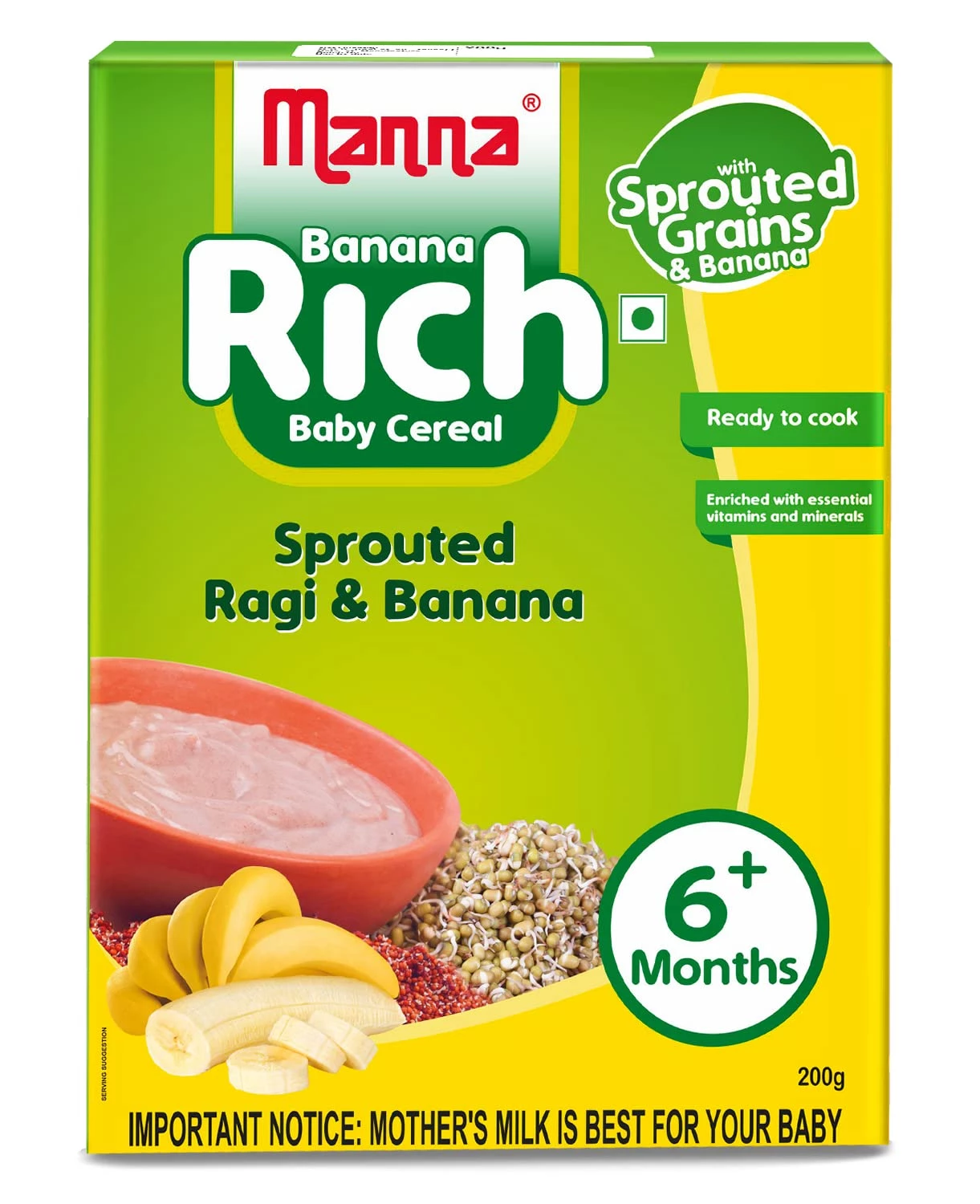 Manna Banana Rich Baby Cereal For 6+ Months Manna Banana Rich Baby Cereal For 6+ Months-Pack Size-200 g