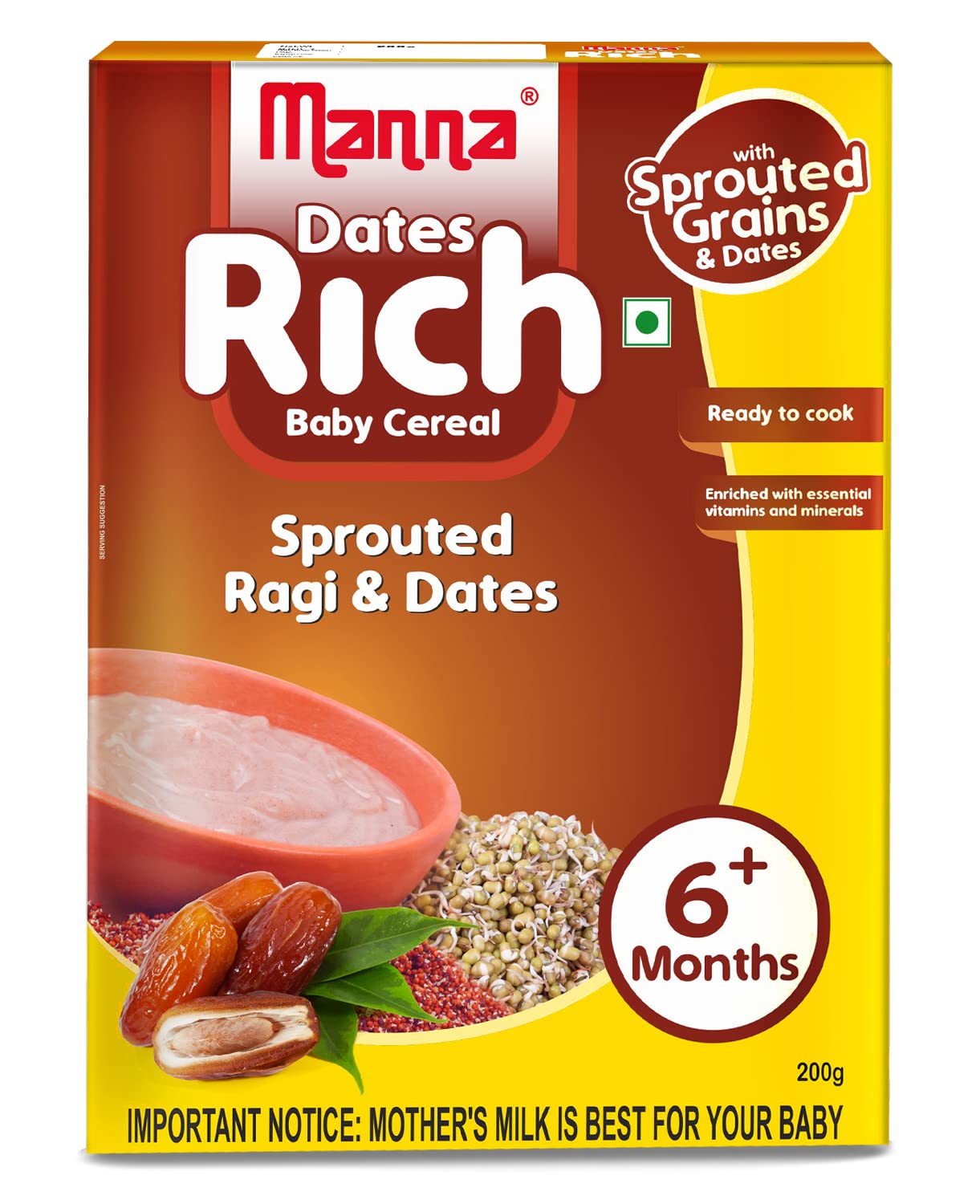 Manna Dates Rich Baby Cereal For 6+ Months Manna Dates Rich Baby Cereal For 6+ Months-Pack Size-200 g