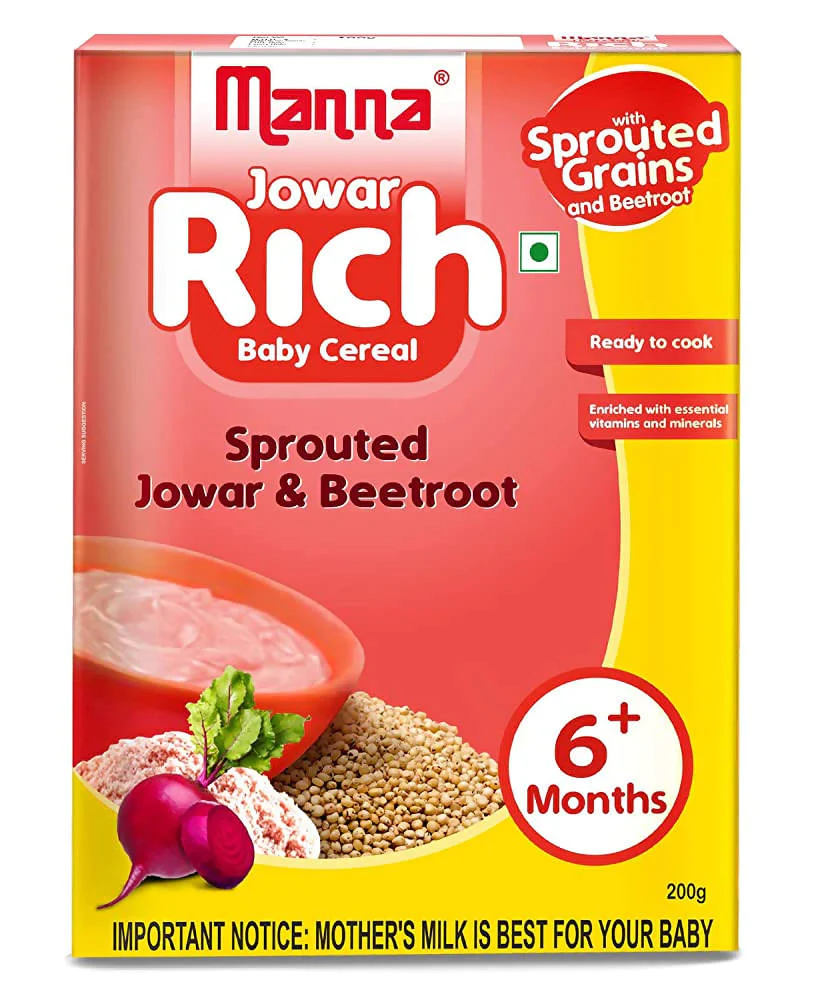 Manna Jowar Rich Baby Cereal For 6+ Months Manna Jowar Rich Baby Cereal For 6+ Months-Pack Size-200 g
