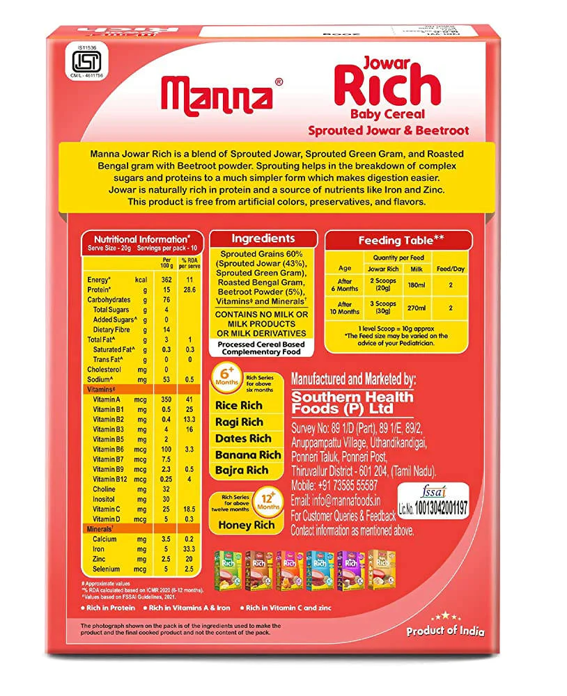 Manna Jowar Rich Baby Cereal For 6+ Months - Image 2