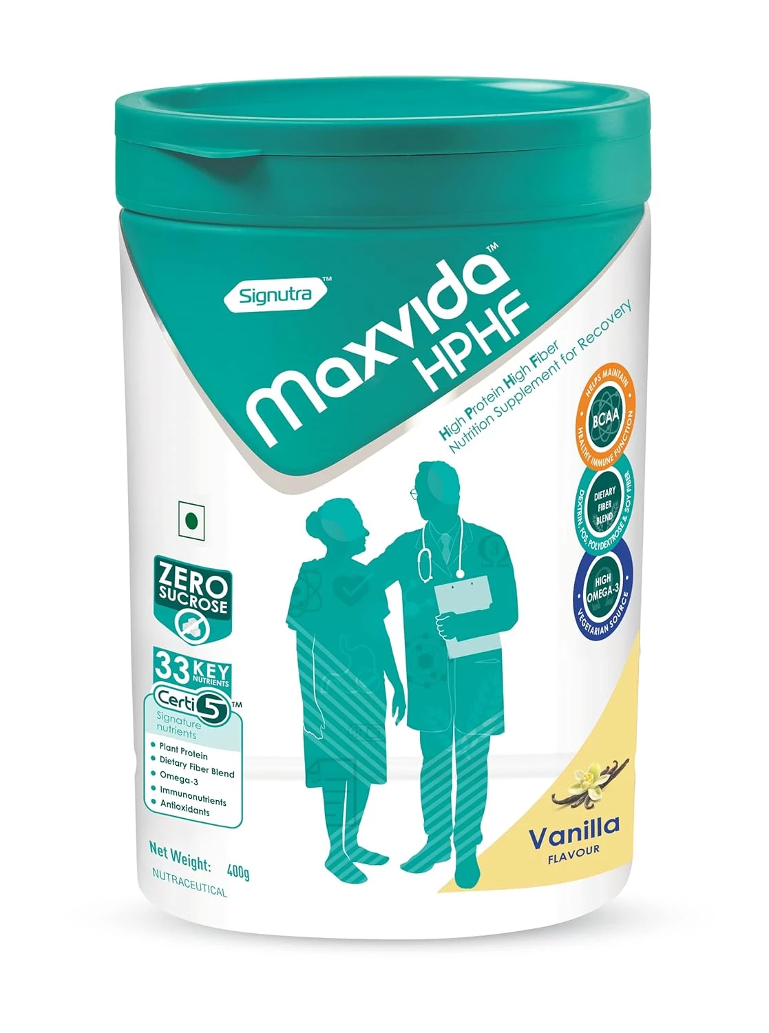 Maxvida HPHF-High Protein High Fiber Supplement for Recovery-Vanilla Flavour Maxvida HPHF-High Protein High Fiber Supplement for Recovery-Vanilla Flavour-Pack Size-400 g