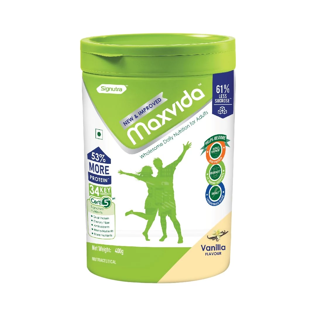 Maxvida Wholesome Daily Nutrition Drink-Vanilla Flavour Maxvida Wholesome Daily Nutrition Drink-Vanilla Flavour-Pack Size-400 g