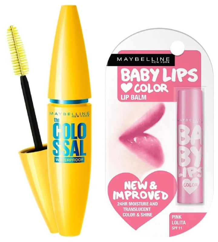 Maybelline New York Baby Lips Lip Balm, Pink Lolita 4g And Maybelline New York Volume Express Colossal Masacara 10g