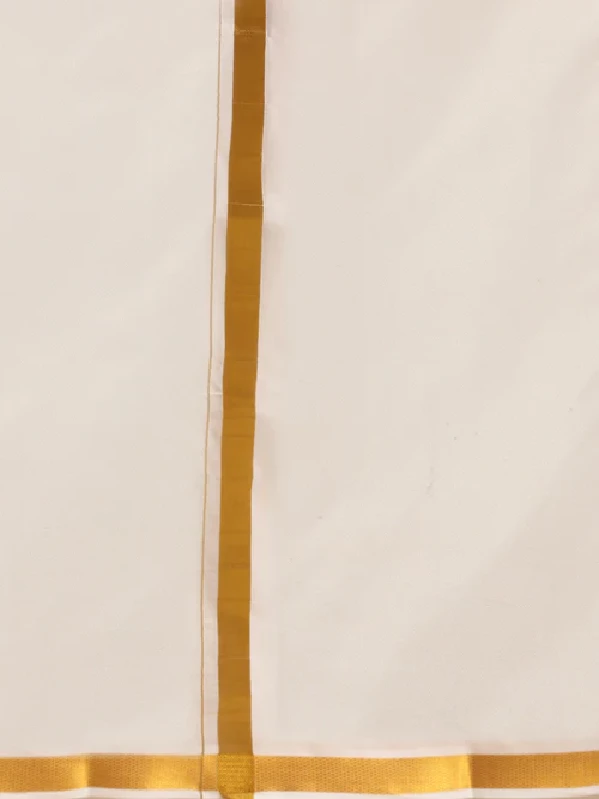 Mens Double Dhoti White with Gold Jari 1" Good Will - Image 5