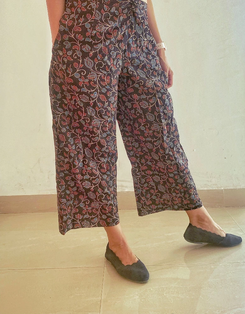Mid-night Blue Cotton Pants with Ajrakh Block-Prints - Image 2