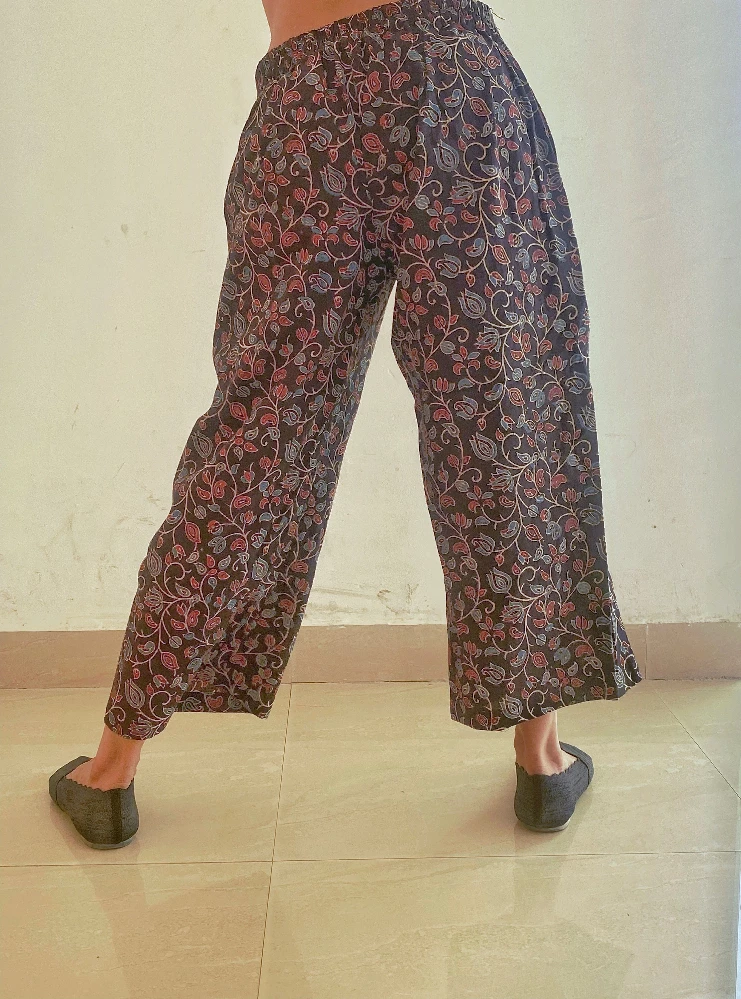 Mid-night Blue Cotton Pants with Ajrakh Block-Prints - Image 4