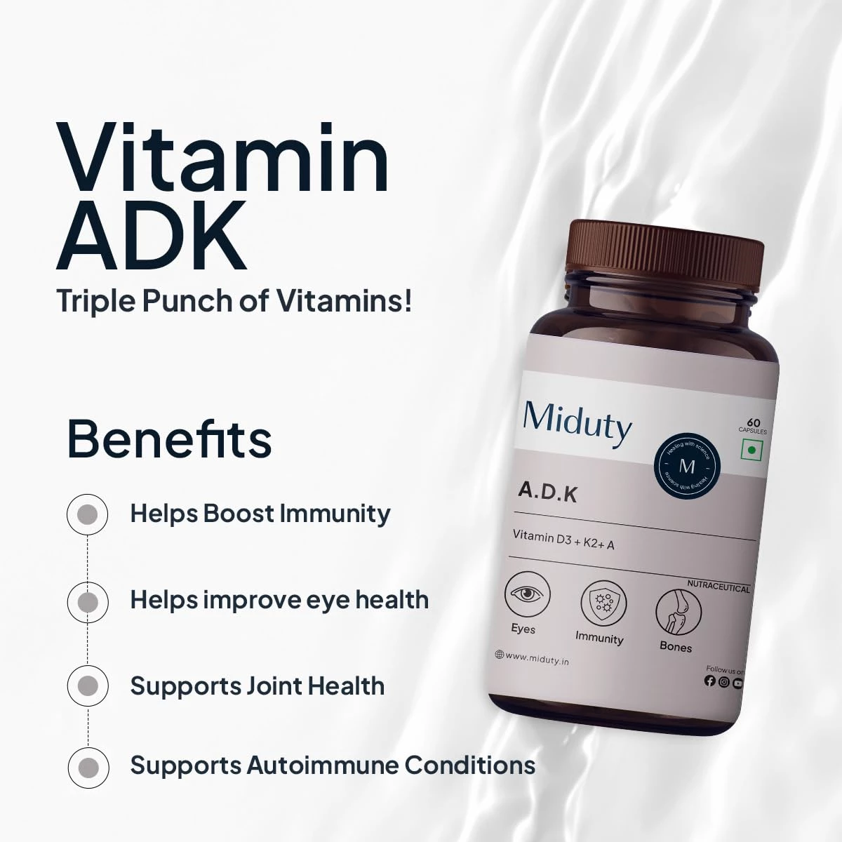 Miduty Vitamin ADK, Vitamin D3 and K2 Supplement - Image 2