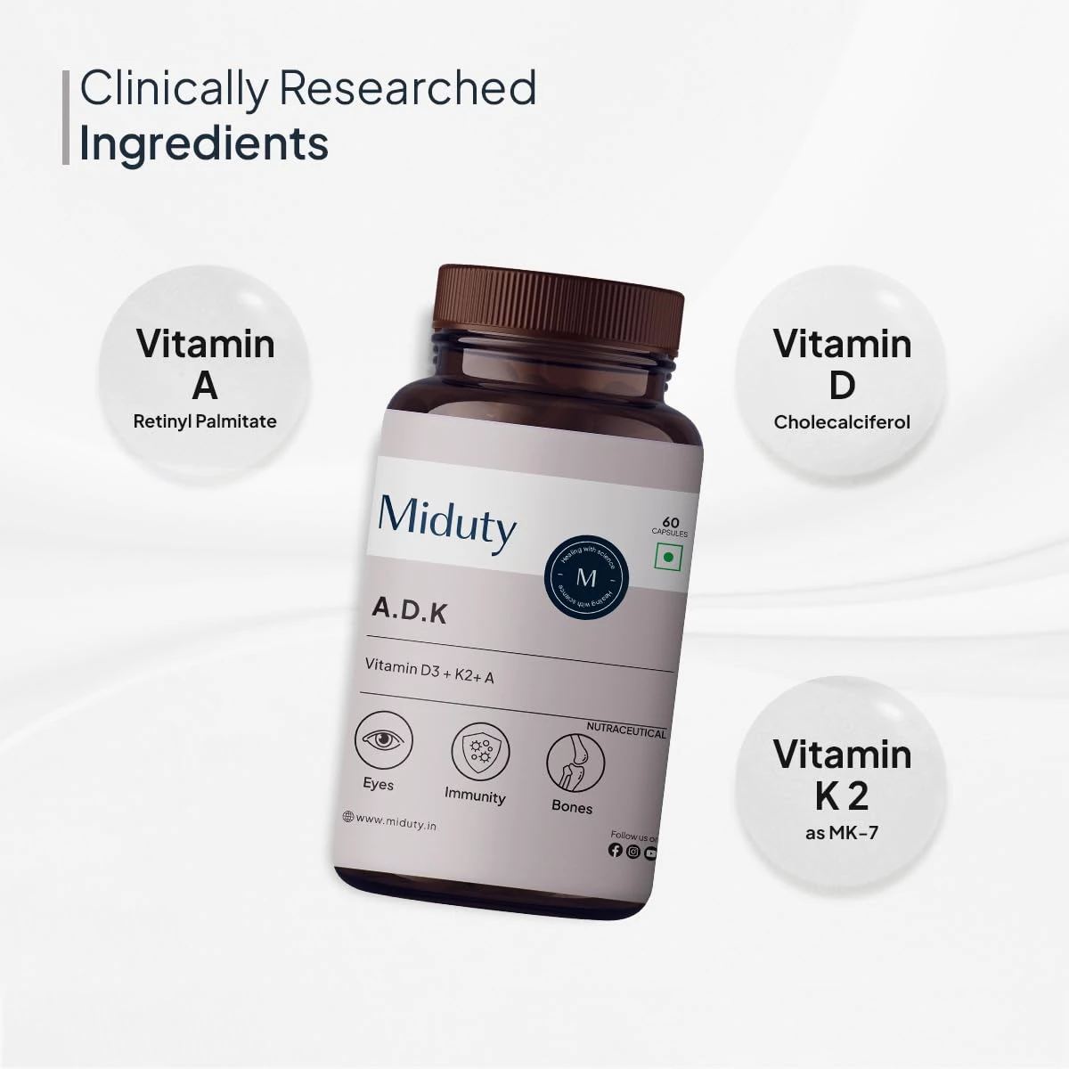 Miduty Vitamin ADK, Vitamin D3 and K2 Supplement - Image 3