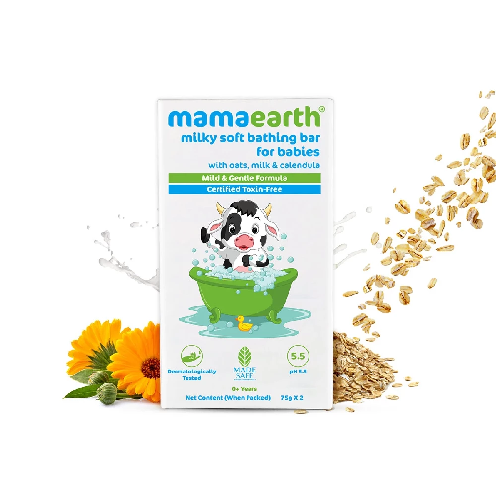 Milky Soft Bathing Bar for Babies with Oats, Milk and Calendula Milky Soft Bathing Bar for Babies with Oats, Milk and Calendula-Pack Size-75 g (Pack of 2)