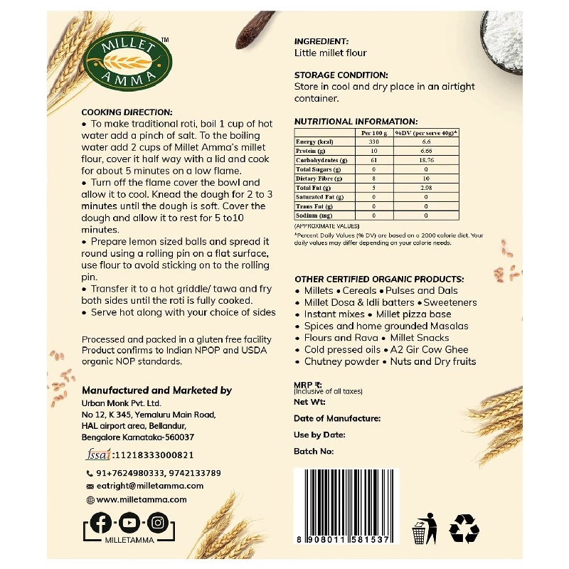 Millet Amma Certified Organic Little Millet Flour (Pack of 2) - Image 7