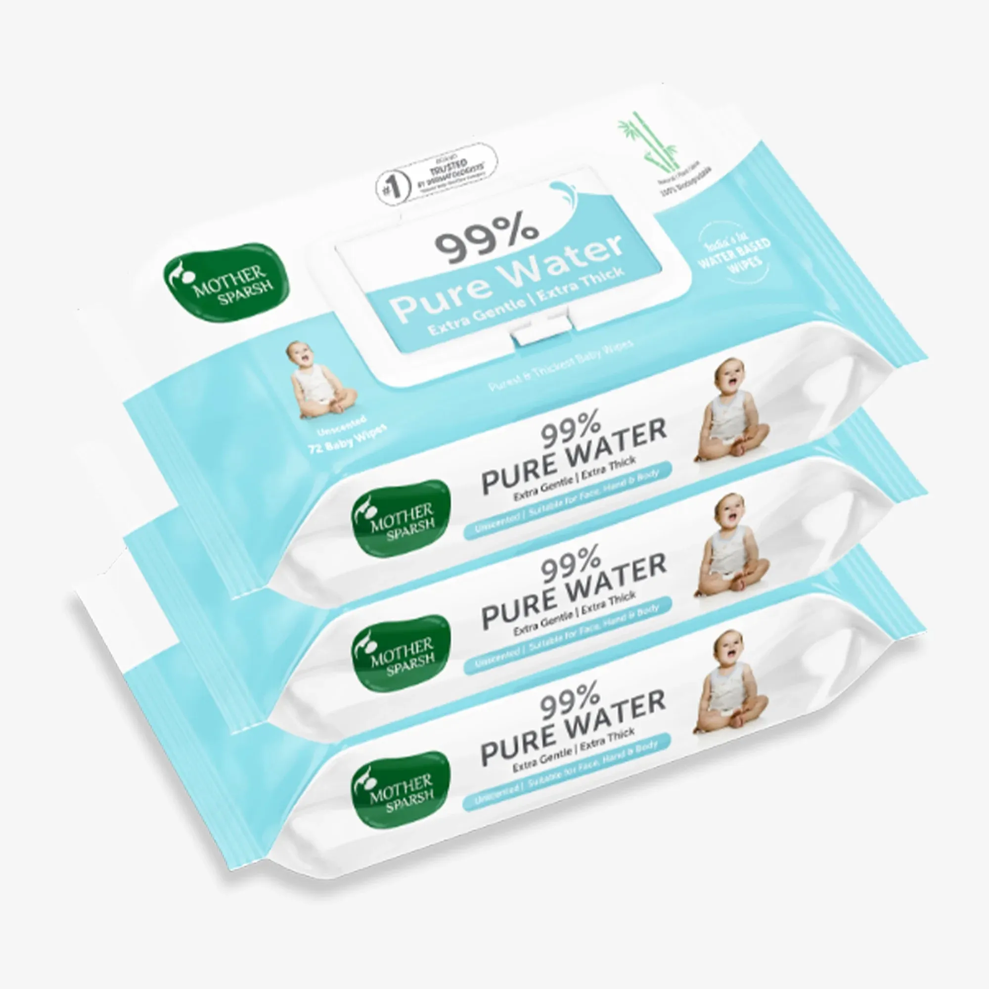 Mother Sparsh 99% Pure Water Unscented Baby Wipes - Medical Grade Fabric (72 pcs) - Image 18