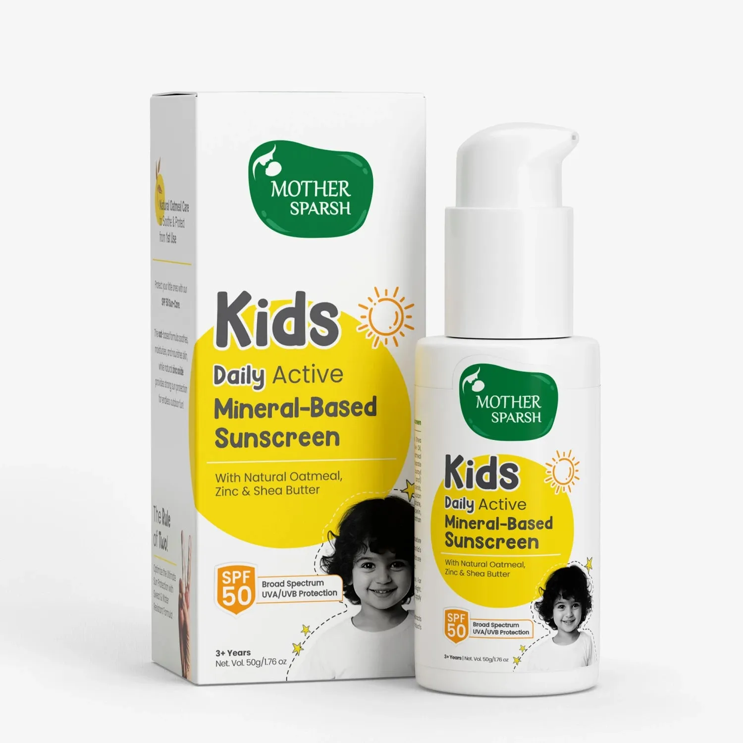 Mother Sparsh Kids Daily Active Mineral-Based Sunscreen Mother Sparsh Kids Daily Active Mineral-Based Sunscreen-Pack Size-50 g