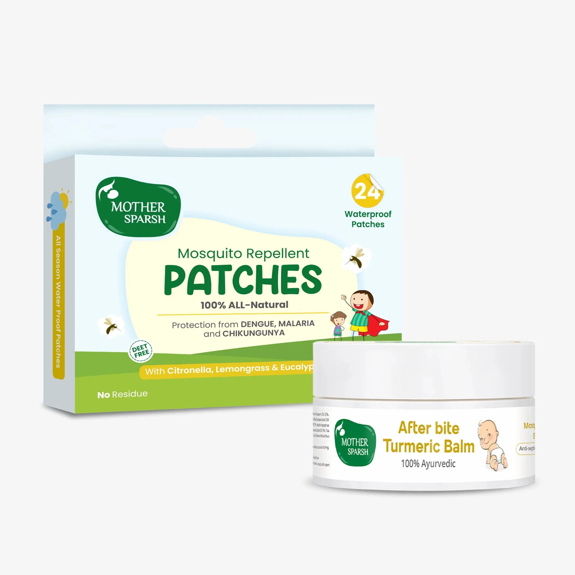 Mother Sparsh Mosquito Repellent Patches + After Bite Turmeric Balm Mother Sparsh Mosquito Repellent Patches + After Bite Turmeric Balm-Pack Size-Pack of 2