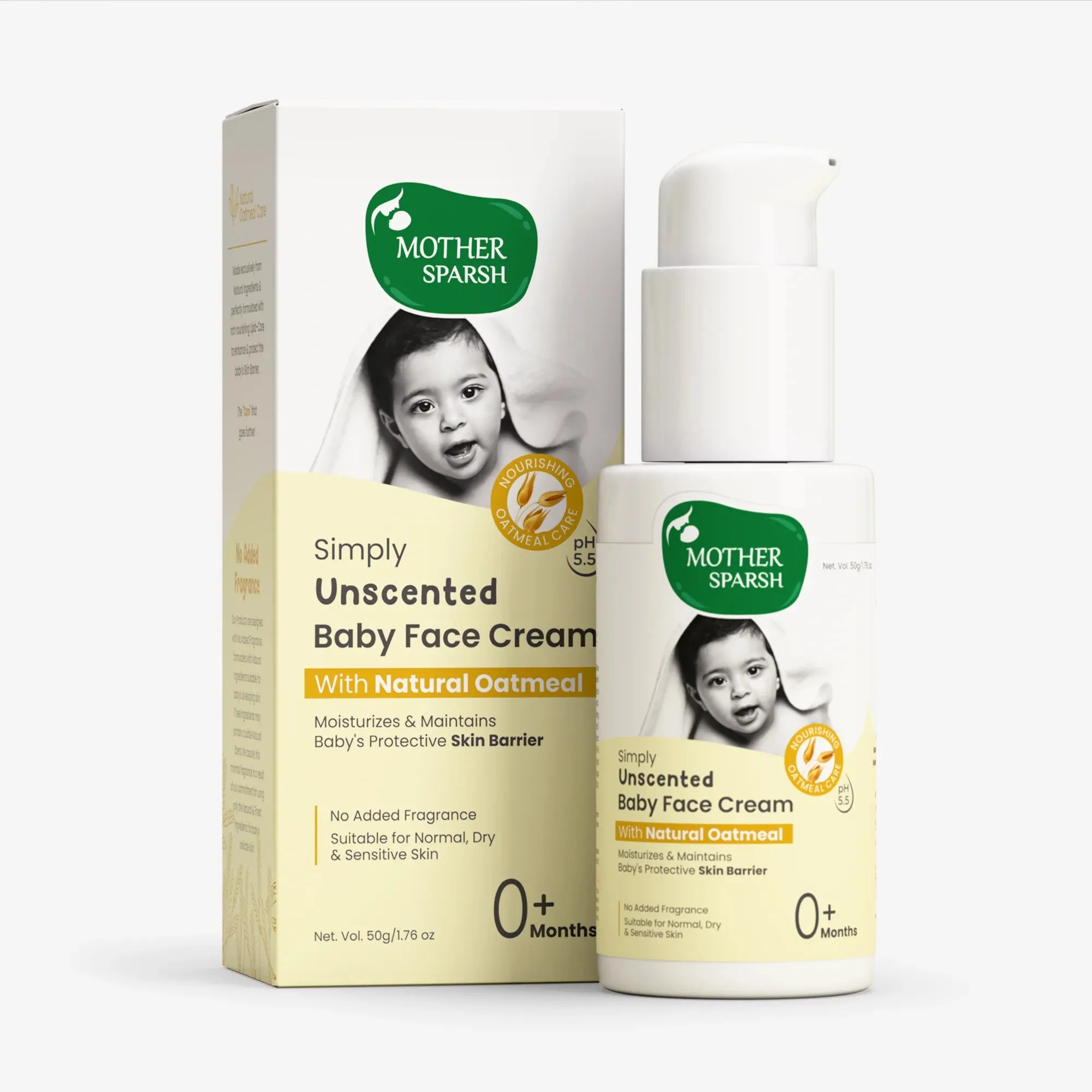 Mother Sparsh Simply Unscented Baby Face Cream - Mild & Moisturizing for Soft Skin Mother Sparsh Simply Unscented Baby Face Cream - Mild & Moisturizing for Soft Skin-Pack Size-50 g