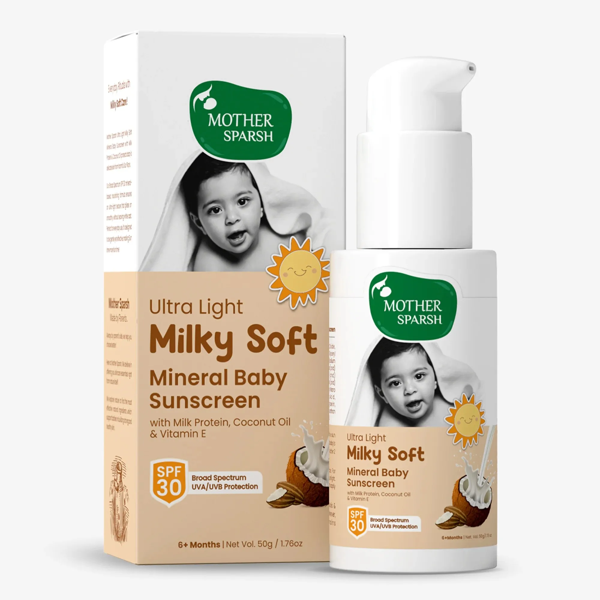 Mother Sparsh Ultra Light Milky Soft Baby Sunscreen Mother Sparsh Ultra Light Milky Soft Baby Sunscreen-Pack Size-50 g