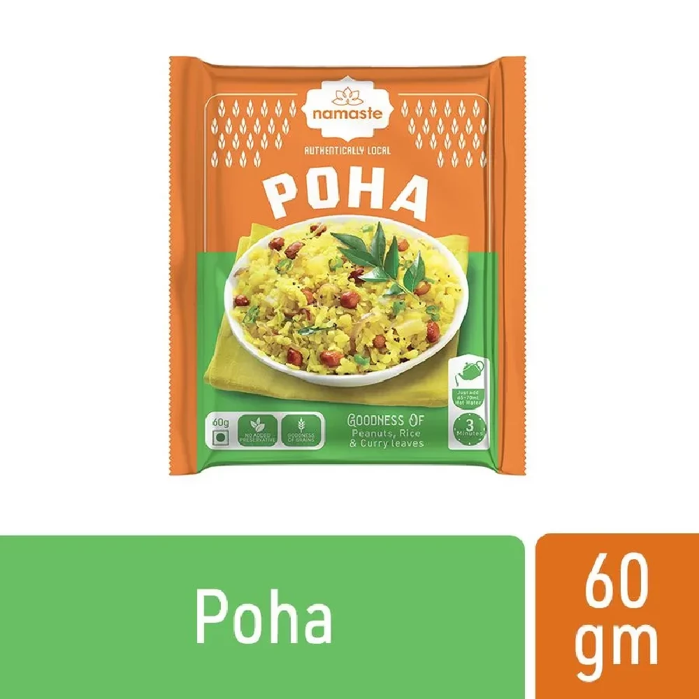 NAMASTE CHAI Breakfast Poha - Instant, Ready In 3 Mins, No Added Preservatives NAMASTE CHAI Breakfast Poha - Instant, Ready In 3 Mins, No Added Preservatives 60 g-Pack Size-Pack of 10