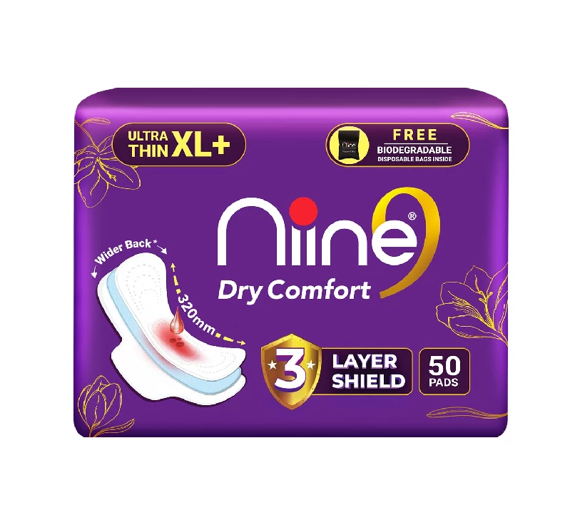NIINE Dry Comfort Ultra Thin XL+ Sanitary Napkins for Heavy Flow NIINE Dry Comfort Ultra Thin XL+ Sanitary Napkins for Heavy Flow-Pack Size-50 Pads