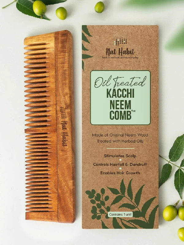 Nat Habit Back To Natural Secrets Everyday Dual Tooth Wooden Kacchi Neem Comb & Hibiscus Dasabuti Hair Oil - Image 2